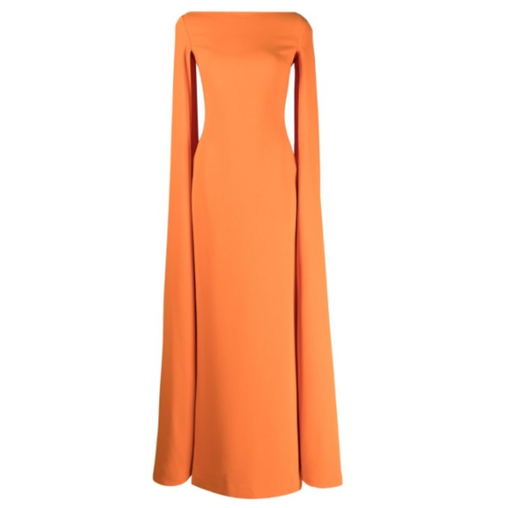 SOLACE LONDON Sadie Cape-effect Crepe Gown in Apricot Size UK 4 / US 0